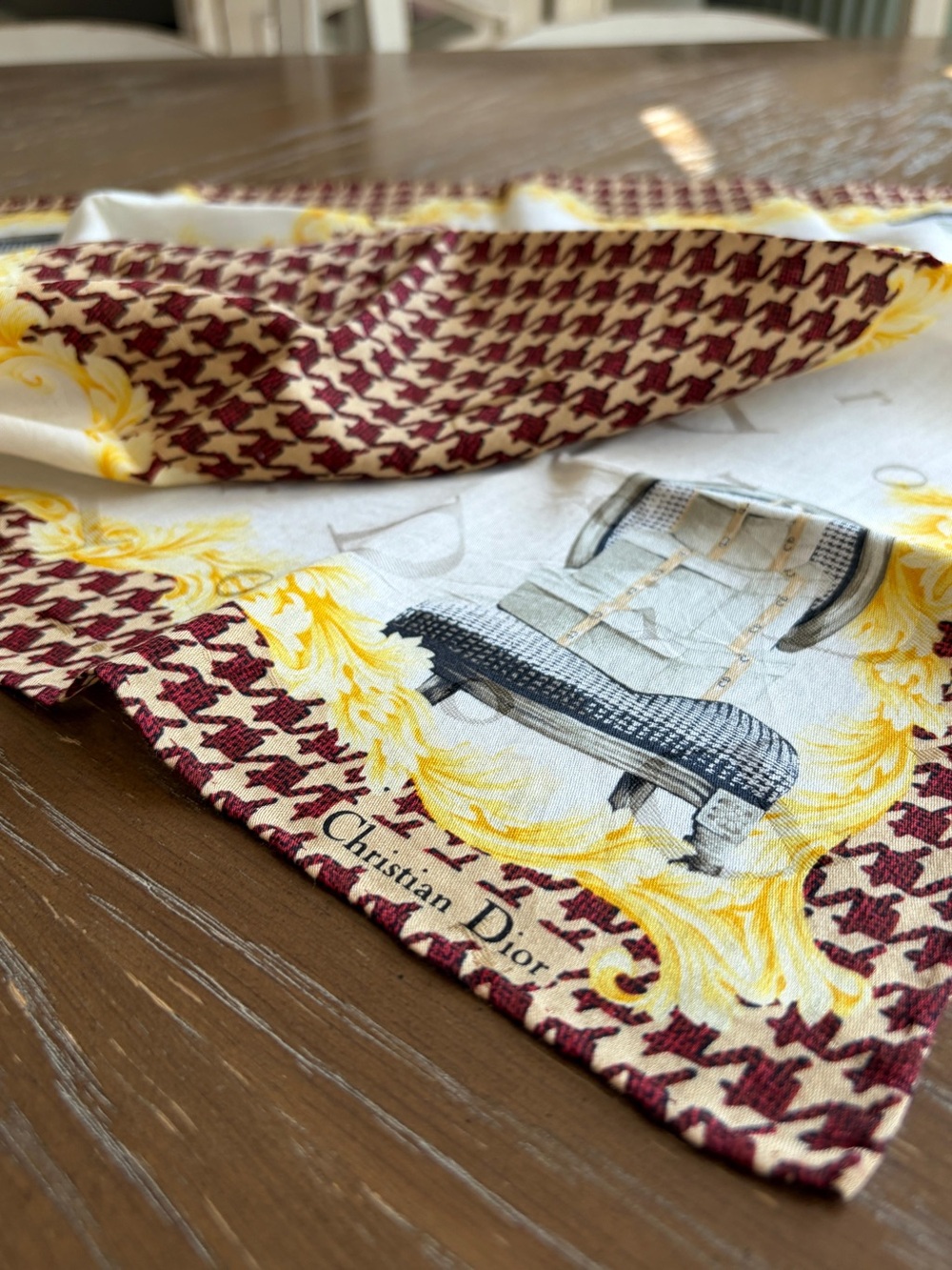 Christian Dior White Cotton Scarf Scarves Pocket Square 18” x 18” Hand Rolled - Picture 3 of 4